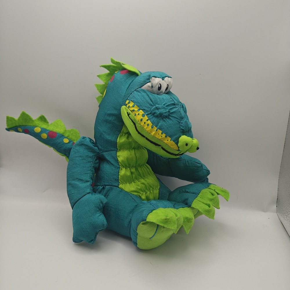 7" Nylon Green Dinosaur Plush Stuffed Parachute Polka Dots Publix Plato D21